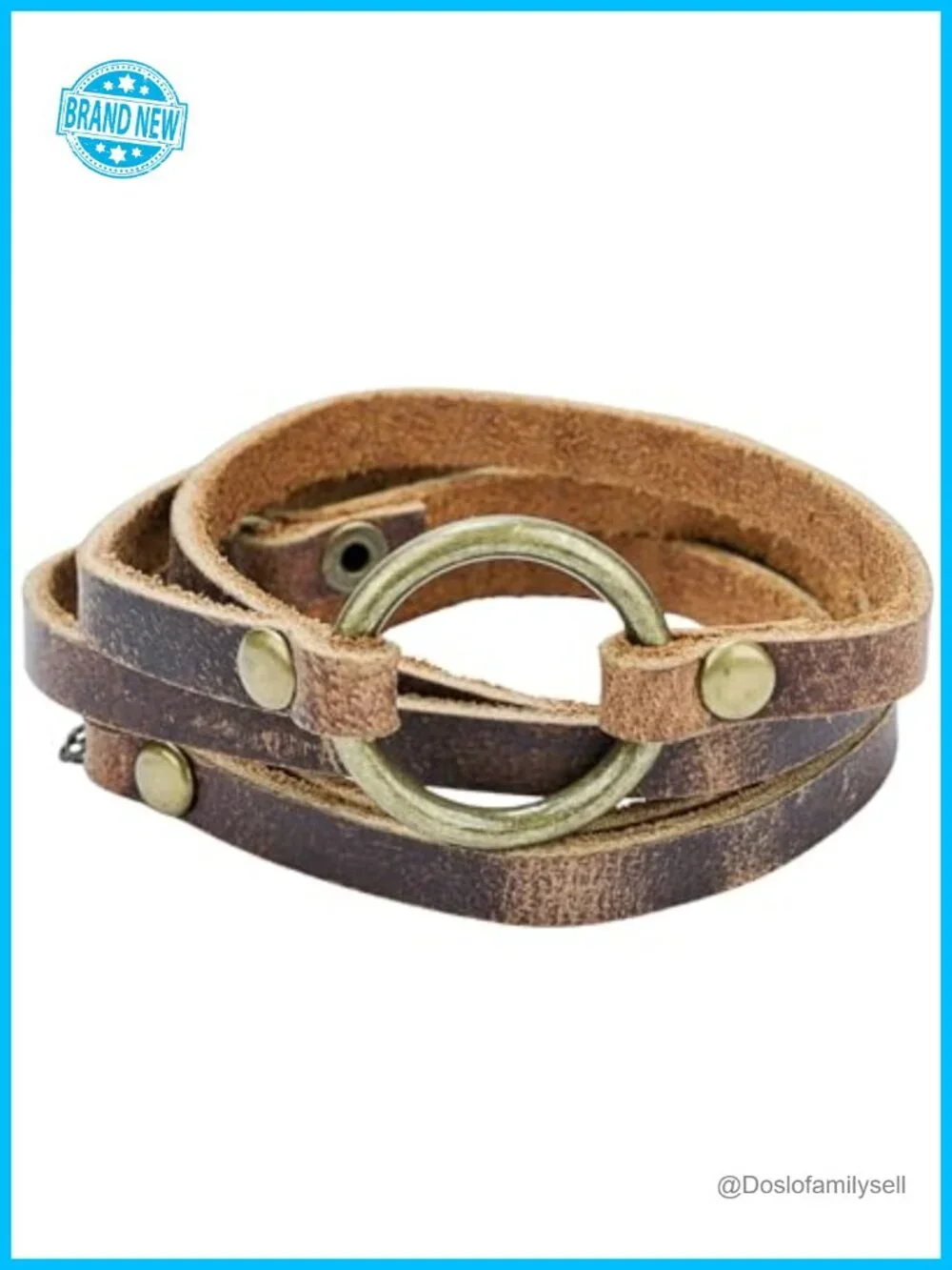 Handmade Adjustable Leather Wrap Bracelet - 5 Wrap Circle Design